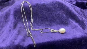 Sterling Silver Freshwater Pearl And White Cubic Zirconia Pendant - Comes With Sterling Silver Box Chain - 2