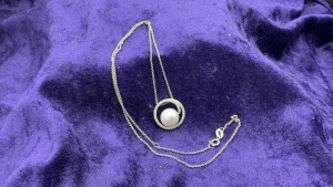 Sterling Silver Freshwater Pearl & White Cubic Zirconia Swirl Pendant - Sterling Silver Chain - 2