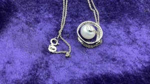 Sterling Silver Freshwater Pearl & White Cubic Zirconia Swirl Pendant - Sterling Silver Chain - 3