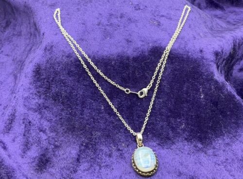 Sterling Silver Oval Moonstone Pendant - Plated Chain