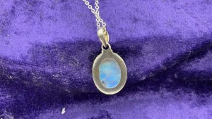 Sterling Silver Oval Moonstone Pendant - Plated Chain - 3