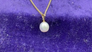 Ikecho 9ct Yellow Gold White Freshwater Pearl Pendant - Plated Chain - 2