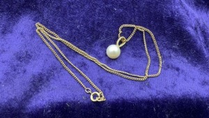 9ct White Round Freshwater Pearl Pendant- Plated Chain - 2