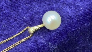 9ct White Round Freshwater Pearl Pendant- Plated Chain - 3