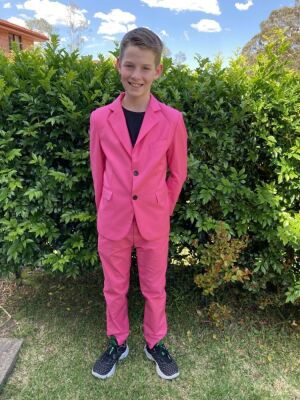 Hot Pink Suit Worn by 12-year-old Nicholas, donated in support of the McGrath Foundation