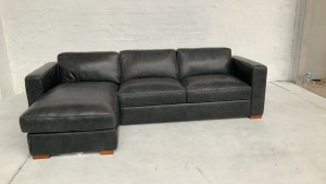 Minorca 2 Seater Leather Modular Lounge with Chaise - 3