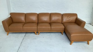 Heston 5 Seater Leather Modular Lounge with Chaise - 2