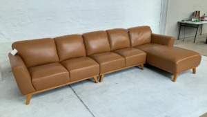 Heston 5 Seater Leather Modular Lounge with Chaise - 3