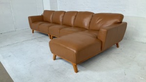 Heston 5 Seater Leather Modular Lounge with Chaise - 4