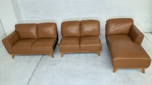 Heston 5 Seater Leather Modular Lounge with Chaise - 5