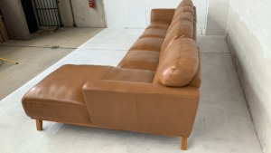 Heston 5 Seater Leather Modular Lounge with Chaise - 7