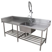 STAINLESS STEEL SINGLE BOWL SINK WITH SPRAY ARM, - 2