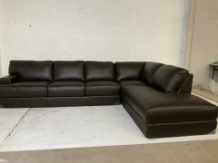 Melbourne 3 Seater Leather Modular Lounge with chaise - 3