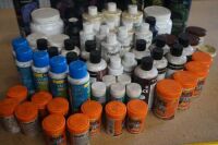 Box of assorted aquarium products comprising of 15 containers Tetra Fin Goldfisg flakes, 3 containers Prodac Tablet Vitamins, 2 Ultra Lith, Special Ziolith, 1 Neptune Cube Landscaping Glue, 15 containers various sizes Seachem Reef Stronium, 6 containers F