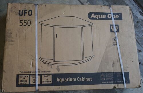 Aquaone UFO 550 fishtank + cabinet + lighting + filtration. Note cabinet flat packed.