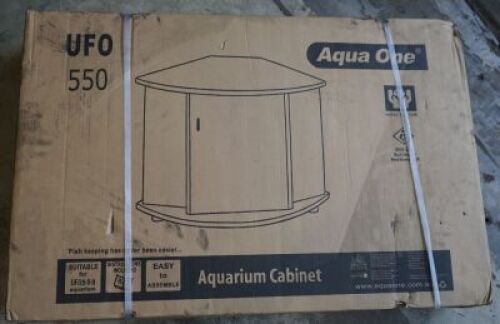 Aquaone UFO 550 fishtank + cabinet + lighting + filtration. Note cabinet flat packed.