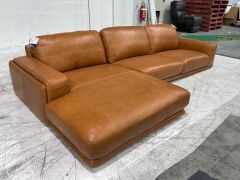 Dane 3 Seater Leather Lounge with Chaise - 3