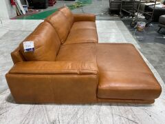 Dane 3 Seater Leather Lounge with Chaise - 4