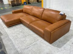 Dane 3 Seater Leather Lounge with Chaise - 5