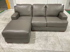 Melbourne Petite 2 Seater Leather Lounge with Chaise - 2