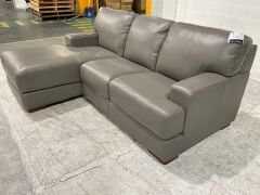 Melbourne Petite 2 Seater Leather Lounge with Chaise - 4
