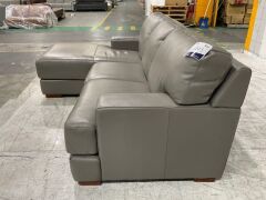 Melbourne Petite 2 Seater Leather Lounge with Chaise - 5