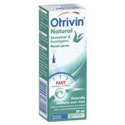 4 x Otrivin Natural Nasal Spray Seawater & Eucalyptus 20 mL