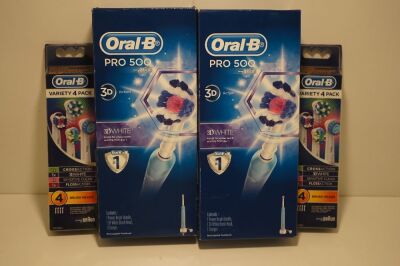 Pro 500 3D Whitening Electric Toothbrush x 2, Oral-B Refill Pack 4 x 2