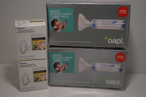 Oapl Space Chamber Combo Infant Spacer plus Mask and Philips LiteTouch Soft seal Mask x 2