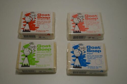 39 x Various Goat Soap with Manuka Honey x22, Coconut Oil x8, Original x5, Lemon Myrtle x4 (Approx.)