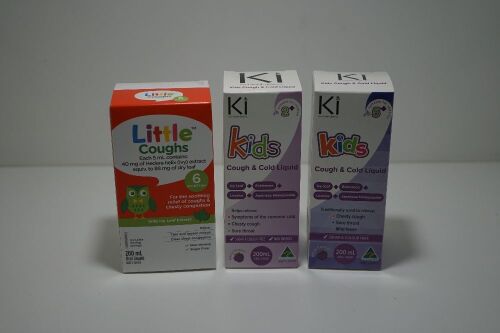 9 x Ki Kids Cough & Cold Liquid 200ml 2+yrs & 5+yrs, Little Coughts 200ml 6 Months+