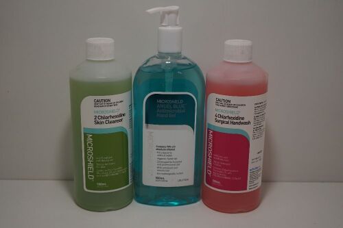 Microshield Handwash x 5 and Microshield Angel Blue Antimicrobial Hand Gel 500ml x 5