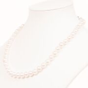 Lovely Single Strand Of Japanese Semi Baroque Akoya Pearls On White Silk.