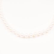 Lovely Single Strand Of Japanese Semi Baroque Akoya Pearls On White Silk. - 5
