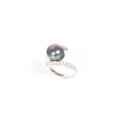 Black Pearl And Cubic Zirconia Sterling Silver Ring - 3