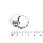 Black Pearl And Cubic Zirconia Sterling Silver Ring - 5