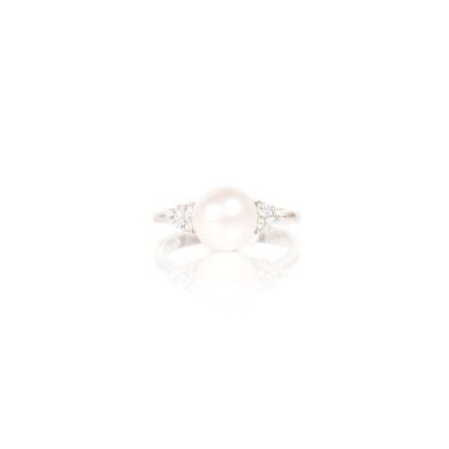 White Pearl And Black Cubic Zirconia Sterling Silver Ring