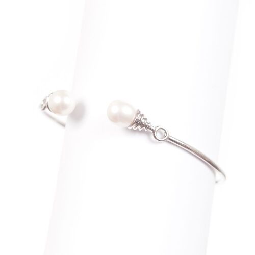 Natural Freshwater White Pearl And Sterling Silver Adjustable Bangle