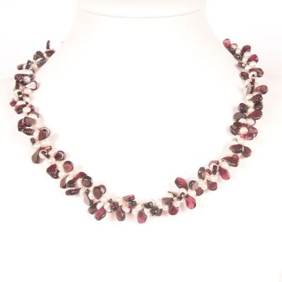 Natural Double Strand Freshwater Pearl And garnet Necklace
