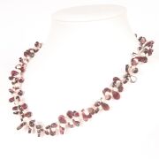 Natural Double Strand Freshwater Pearl And garnet Necklace - 3
