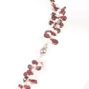 Natural Double Strand Freshwater Pearl And garnet Necklace - 4