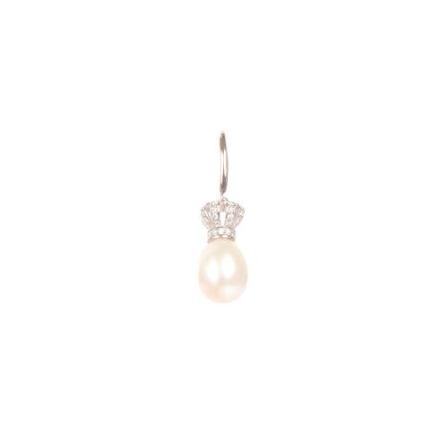 Natural Freshwater Cultured Pearl & CZ Set Silver Earrings