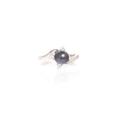 Black Pearl And Cubic Zirconia Sterling Silver Ring
