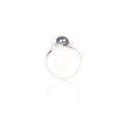 Black Pearl And Cubic Zirconia Sterling Silver Ring - 2