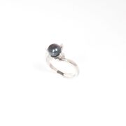 Black Pearl And Cubic Zirconia Sterling Silver Ring - 3
