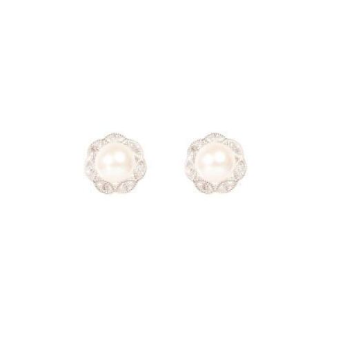 Natural Freshwater Pearl & CZ Set Silver Earrings