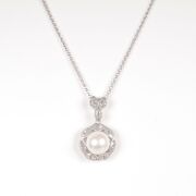 Natural Freshwater Pearl & CZ Set Silver Necklace And Pendant - 2