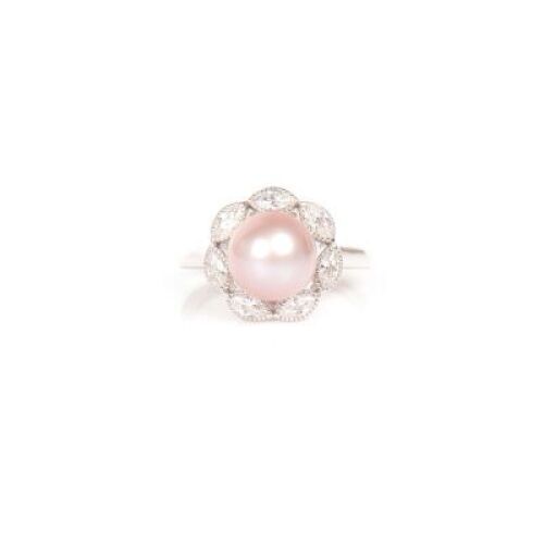 Natural lavender Freshwater Pearl & CZ Set Ring