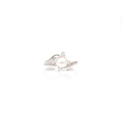 White Pearl And Cubic Zirconia Sterling Silver Ring