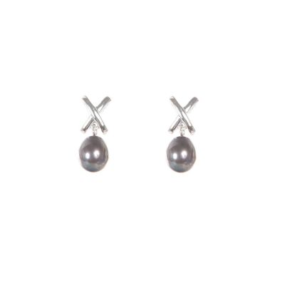 Black Freshwater Pearl Earrings in Sterling Silver
